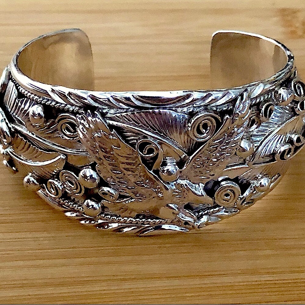 $318 Navajo Signed Running Bear Estate Cuff 77.58gr. Jimison Ben STERLING - Picture 6 of 10